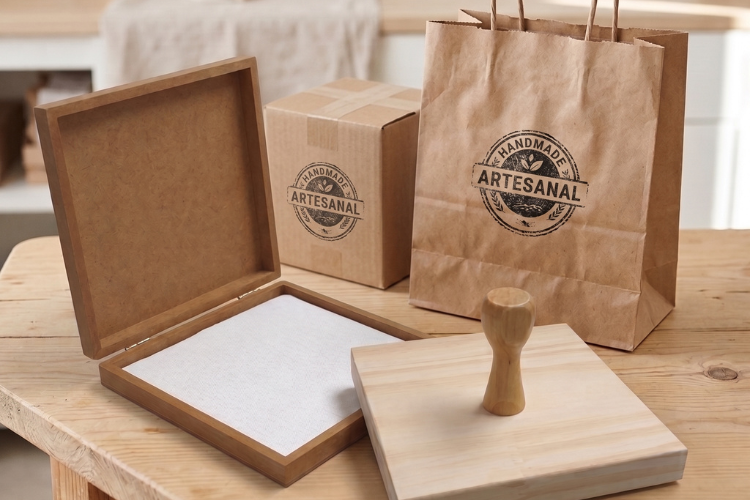 carimbo personalizado para sacola kraft e caixa de papelão